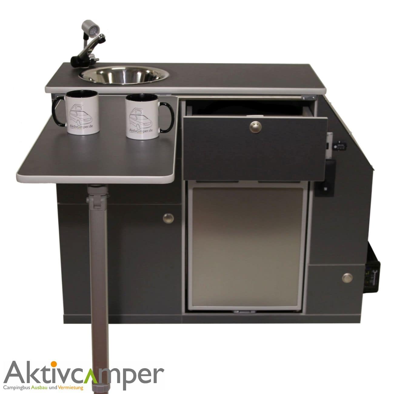 Küche Aktivcamper anthrazit Tisch links