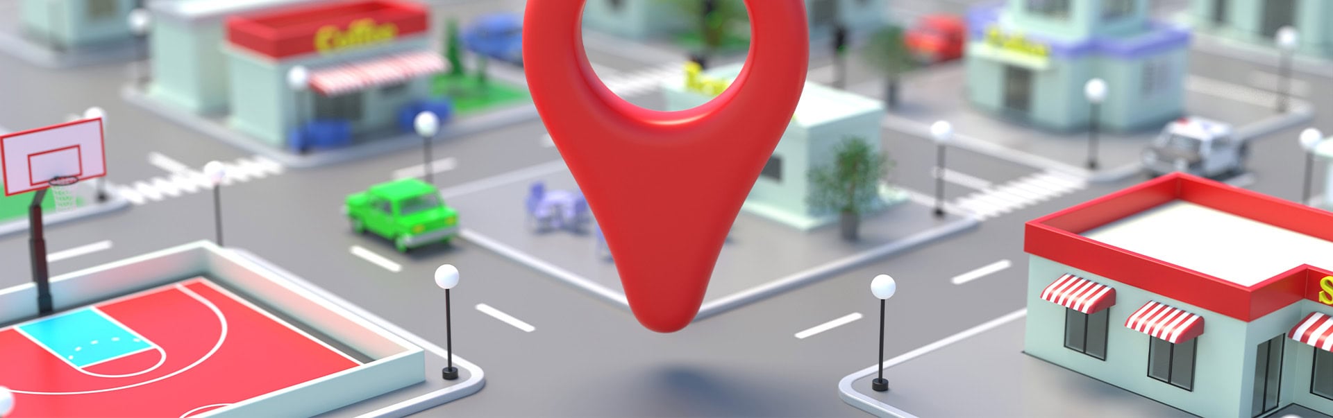 Pin location, 3D concept, city, road, shutterstock.