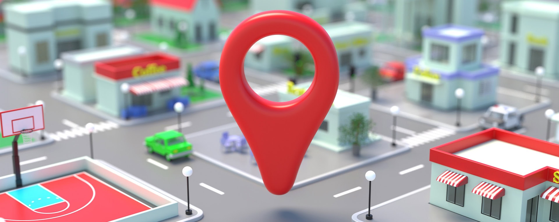 Pin location, 3D concept, city, road, shutterstock.
