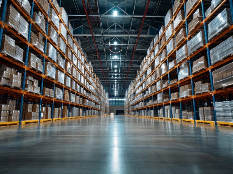 Advanced Electronics for Efficient Goods Storage and Sorting large copyspace area.