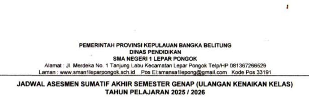Jadwal Asesmen Sumatif Akhir Semester Genap Tahun Pelajaran 2025/2026 (UKK)
