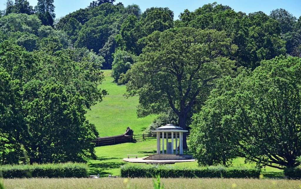 The Magna Carta Memorial at Runnymede, set among meadows below Cooper's Hill. Photo: Mark, CC BY 2.0