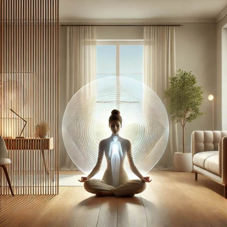 Femme méditant dans un intérieur lumineux et apaisant