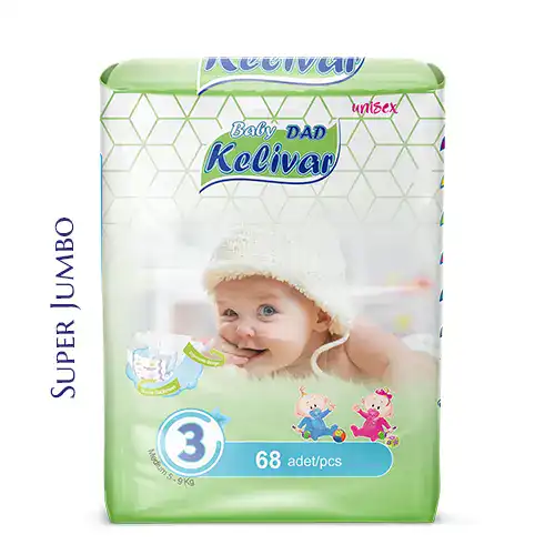 baby diapers Kelivar brand medium size 68 pcs super jumbo packaging high absorbency leak protection bulk manufacturer