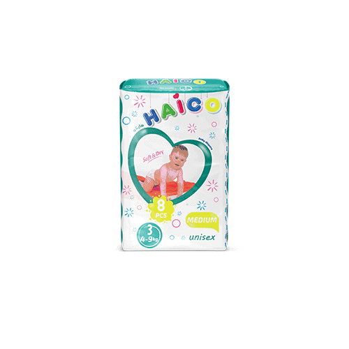 Baby diapers Haico brand medium size 8 pcs soft dry technology manufacturer