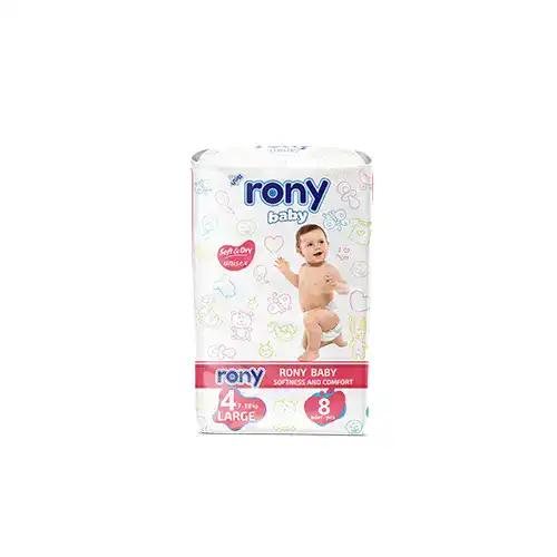 Baby diapers Rony brand large size 8 pcs mini packaging high absorbency leak protection bulk manufacturer