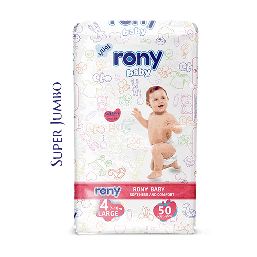 Baby diapers Rony brand large size 50 pcs super jumbo packaging high absorbency leak protection bulk manufacturer
