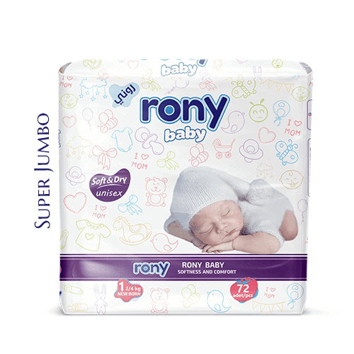 Baby diapers Rony brand newborn 72 pcs super jumbo packaging high absorbency leak protection bulk manufacturer