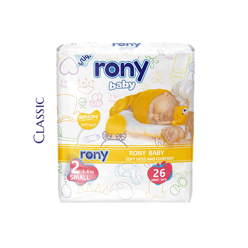 Baby diapers Rony brand small size 26 pcs classic packaging high absorbency leak protection bulk manufacturer