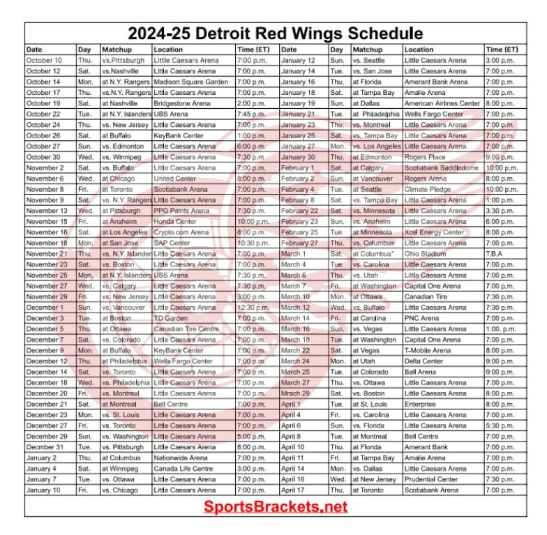 2024 25 Detroit Red Wings Schedule Printable PDF Format GoogleNewai 2024 25 Detroit Red Wings Schedule Printable PDF Format GoogleNewai