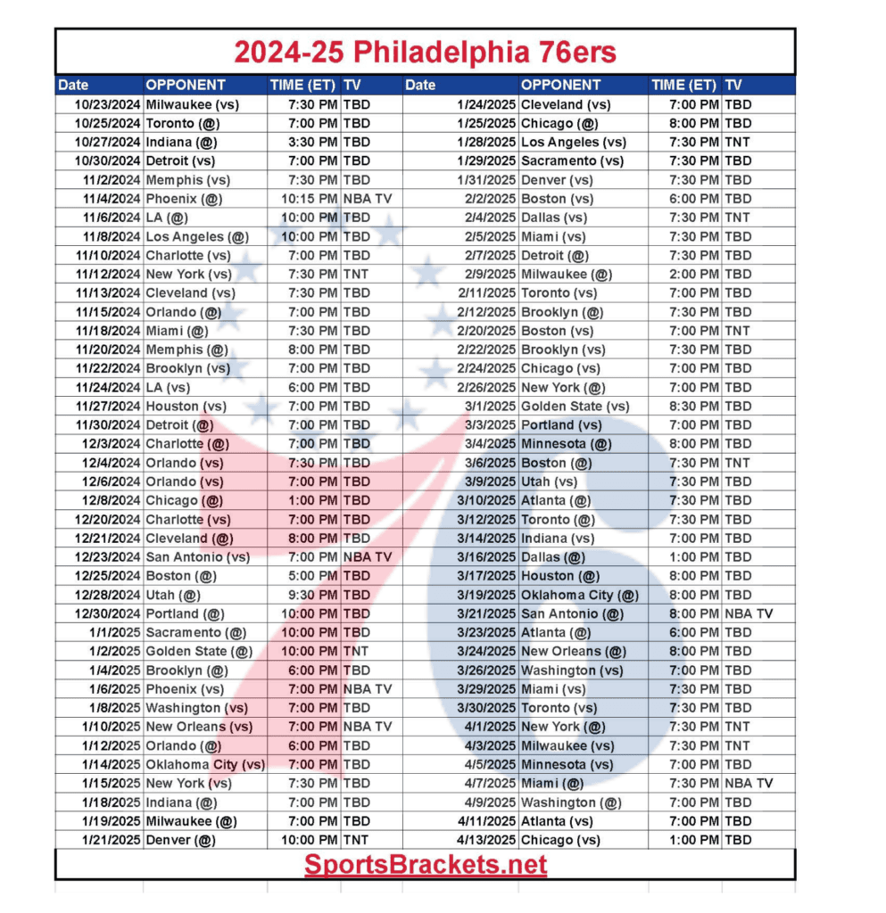 Philadelphia 76ers Schedule 2024 25 Printable Free Printable Schedules Philadelphia 76ers Schedule 2024 25 Printable Free Printable Schedules