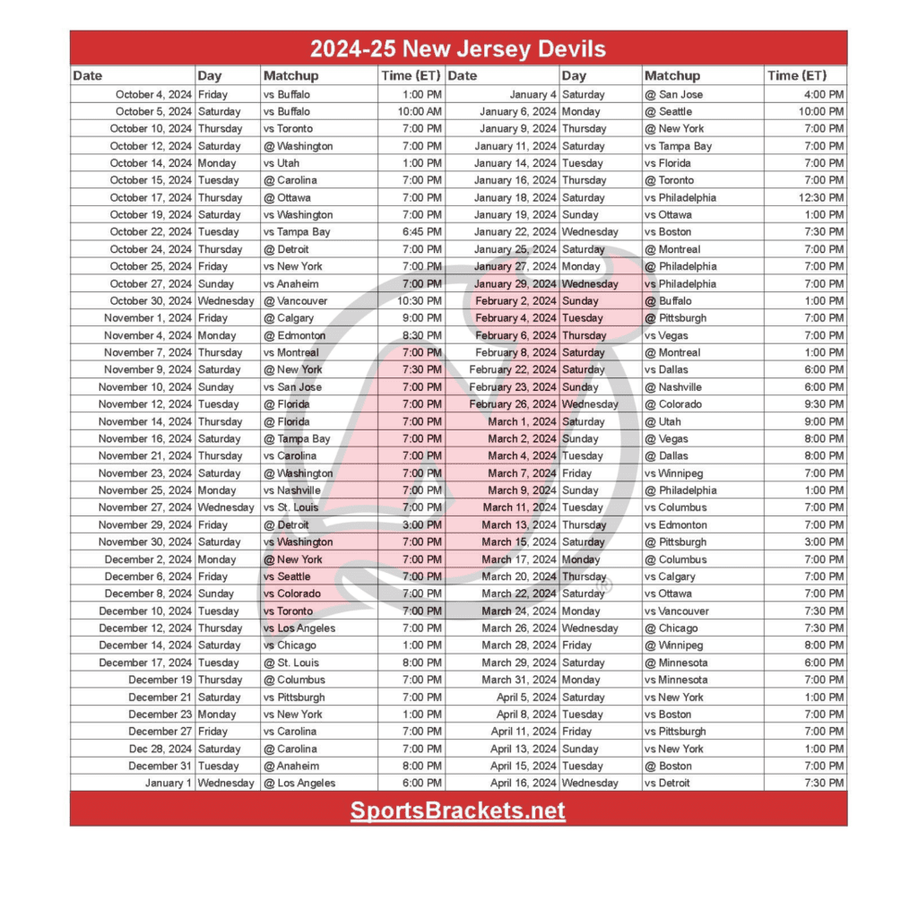 2024-25 New Jersey Schedule