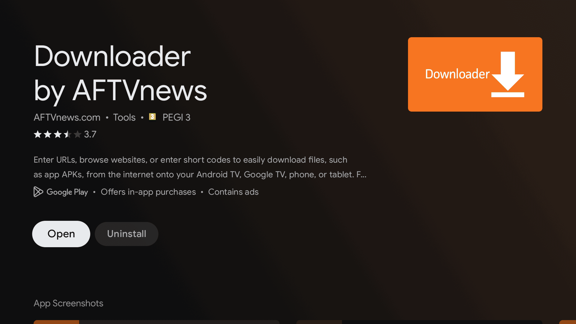 Downloader ekran - početni prikaz