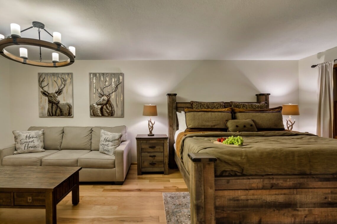 The king suite, with a pull-out couch for extra comfort.