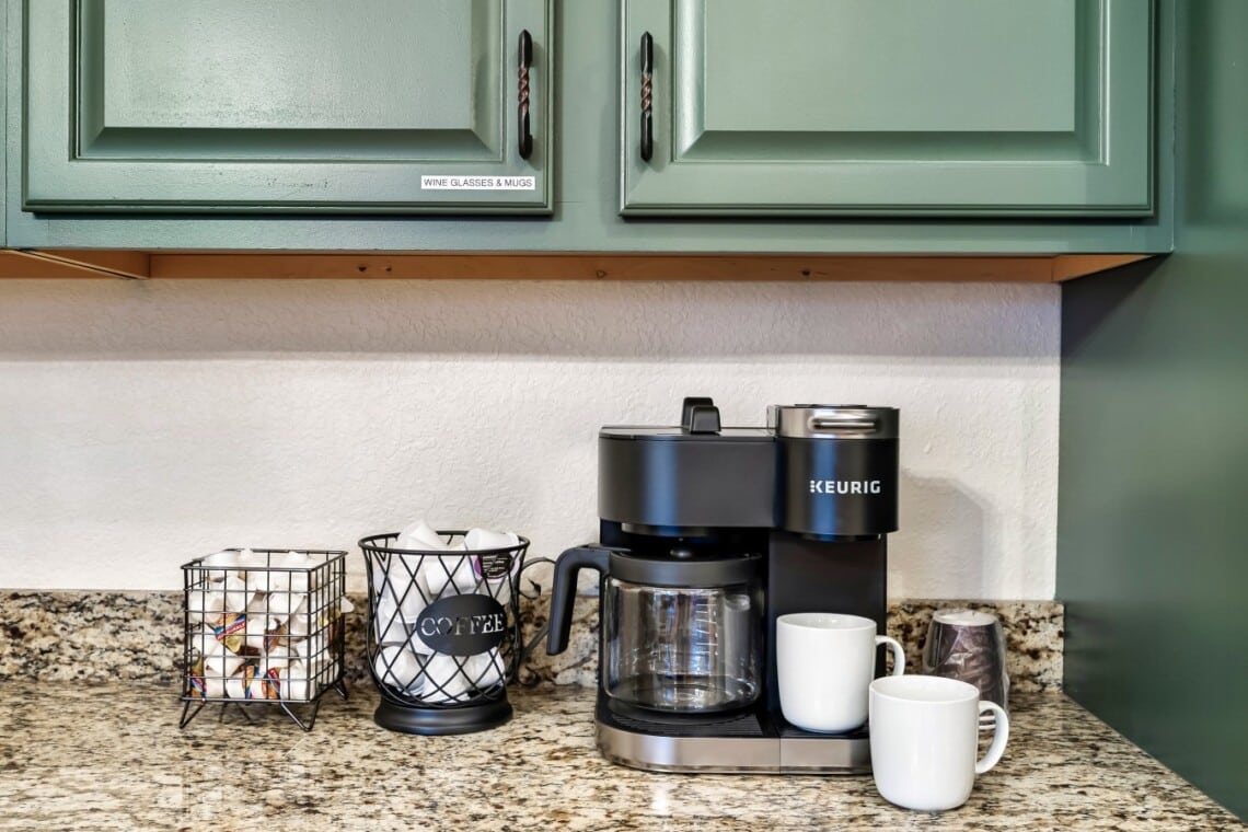 Start your day at the coffee and breakfast bar, stocked for easy mornings.