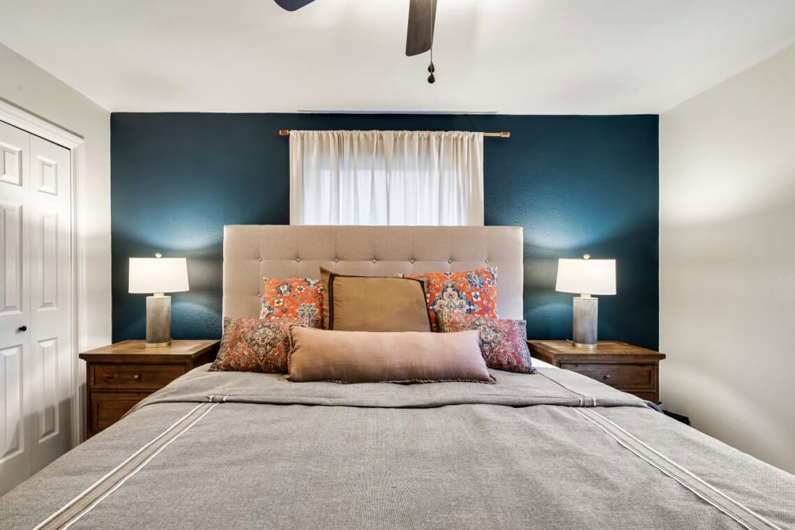 Our secondary main-level king bedroom with a 42 inch TV.