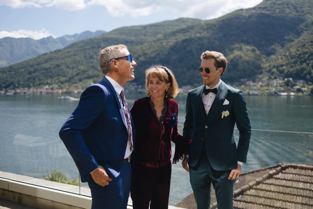 Wedding party portraits with Lake Maggiore area in the background, Daverio, near Lake Maggiore