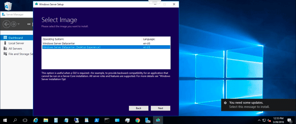 Microsoft Windows Server 2019 Insiders Preview datacenter desktop version
