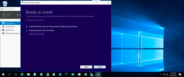 Microsoft Windows Server 2019 Insiders Preview install start