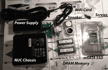 NUC and components ready for installation