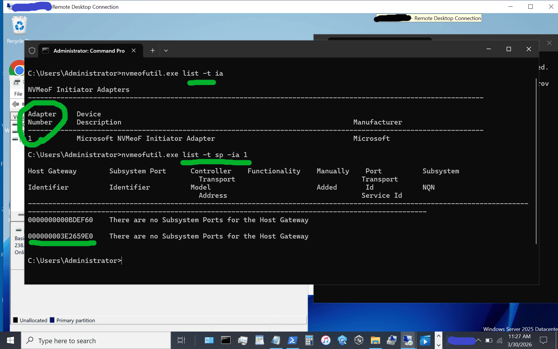 windows server vnext nvmeof host initiator setup display host gateway