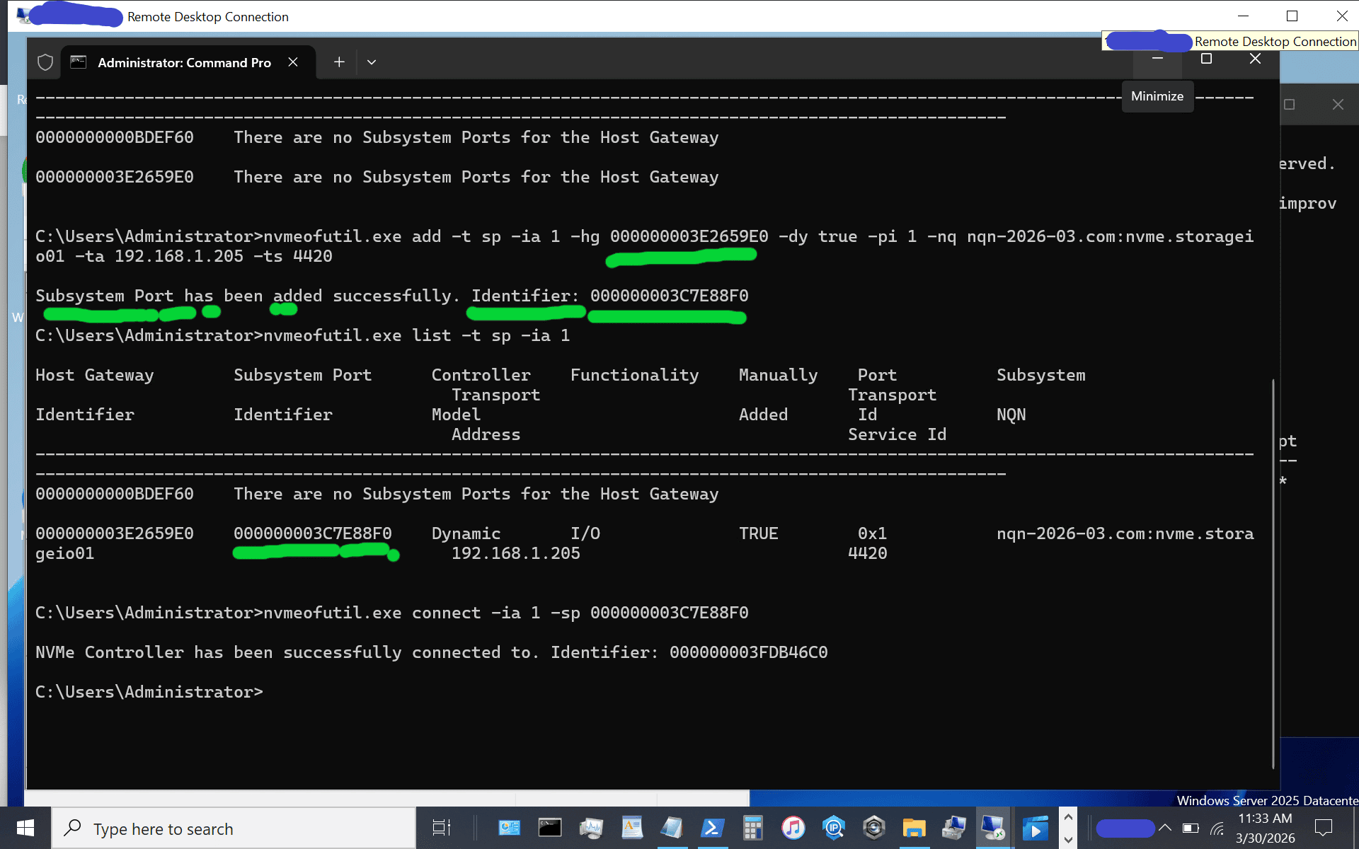 windows server vnext nvmeof host initiator setup