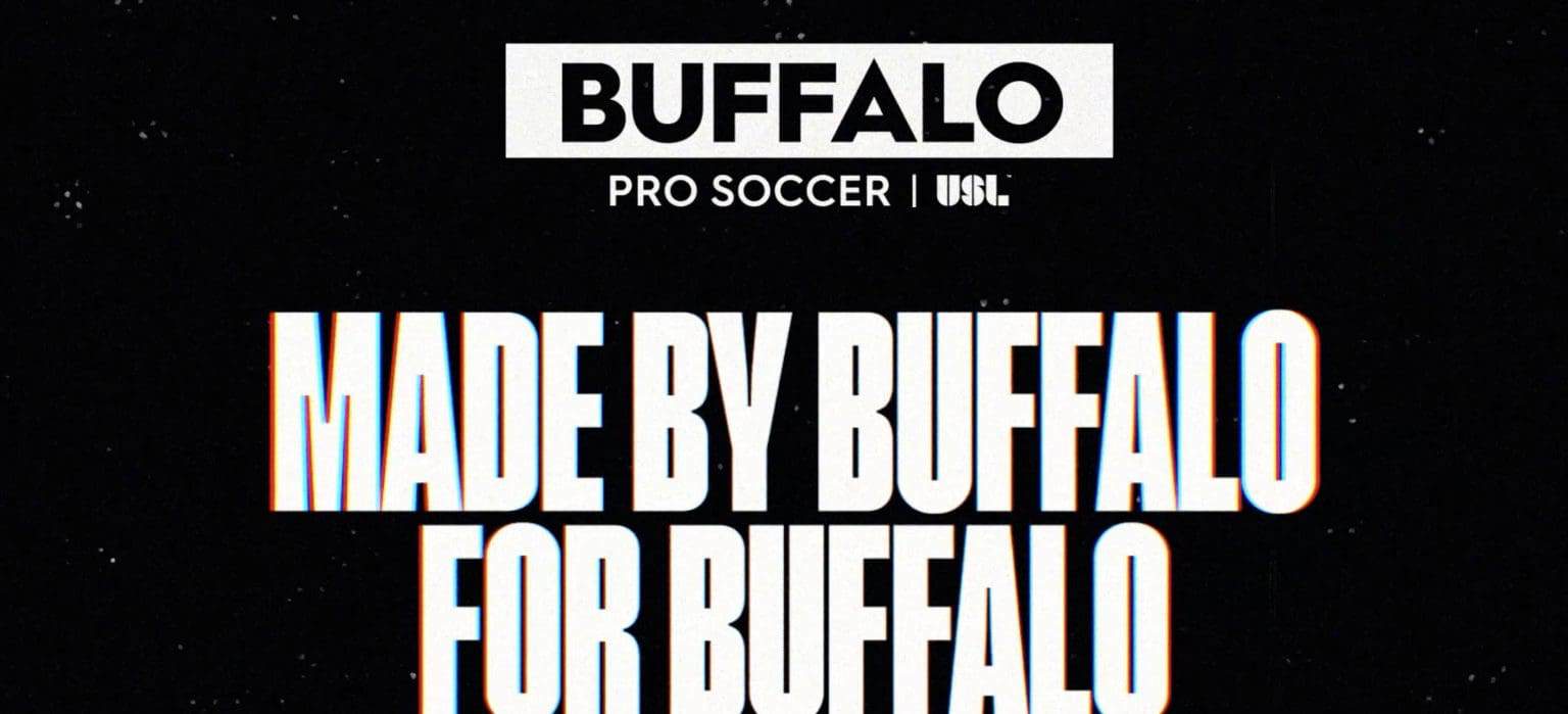Buffalo soccer sponsorship banner promoting Made by Buffalo for Buffalo branding.
