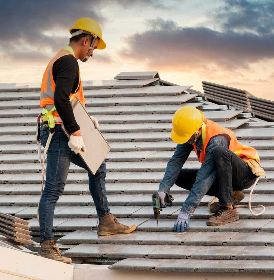 Residential-Roofing-Storm-Damage-2 (1) Roof repair technicians