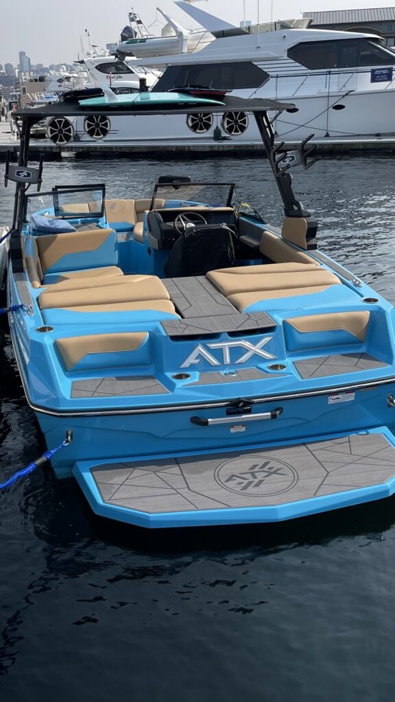 SurfWhisperer 2023 Tigé ATX 20 Type-S surf boat at the dock on Lake Union, Seattle