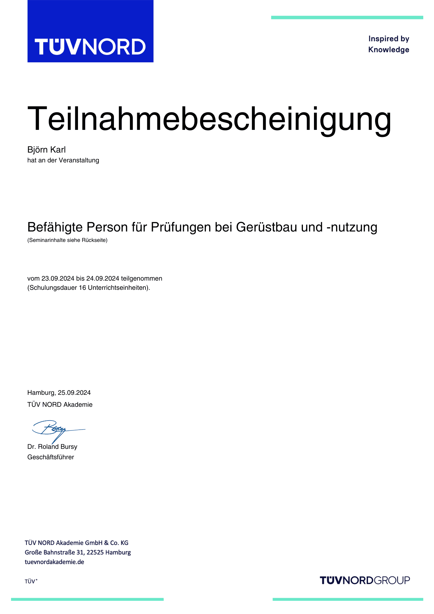 TÜV Nord Gerüstbau Teilnahme Seite 1