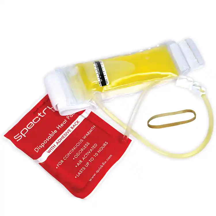 Spectrum Labs Quick Fix Pro Premium Belt Synthetic Urine Handwarmer Rubberband Open Package Pic 750px w shadow