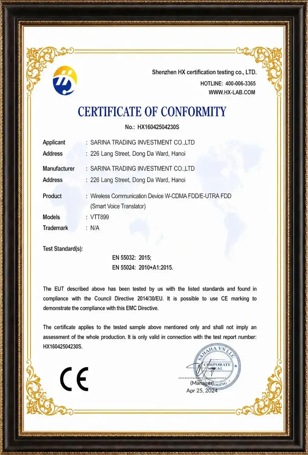 Chứng nhận CE quốc tế