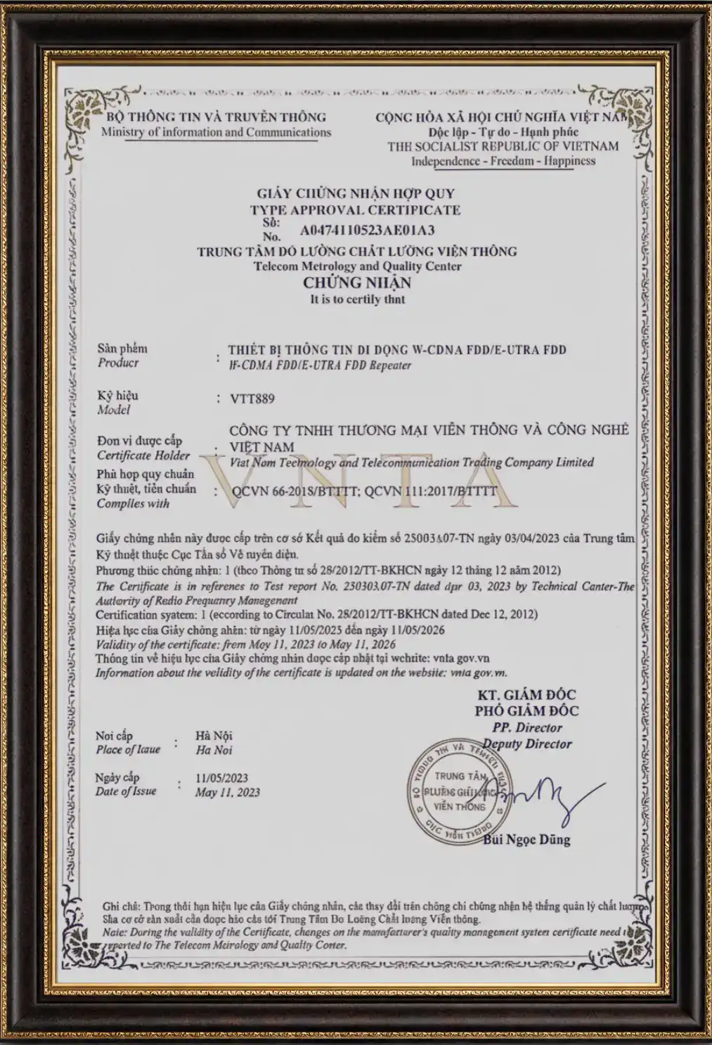 Chứng nhận Bộ TT&TT