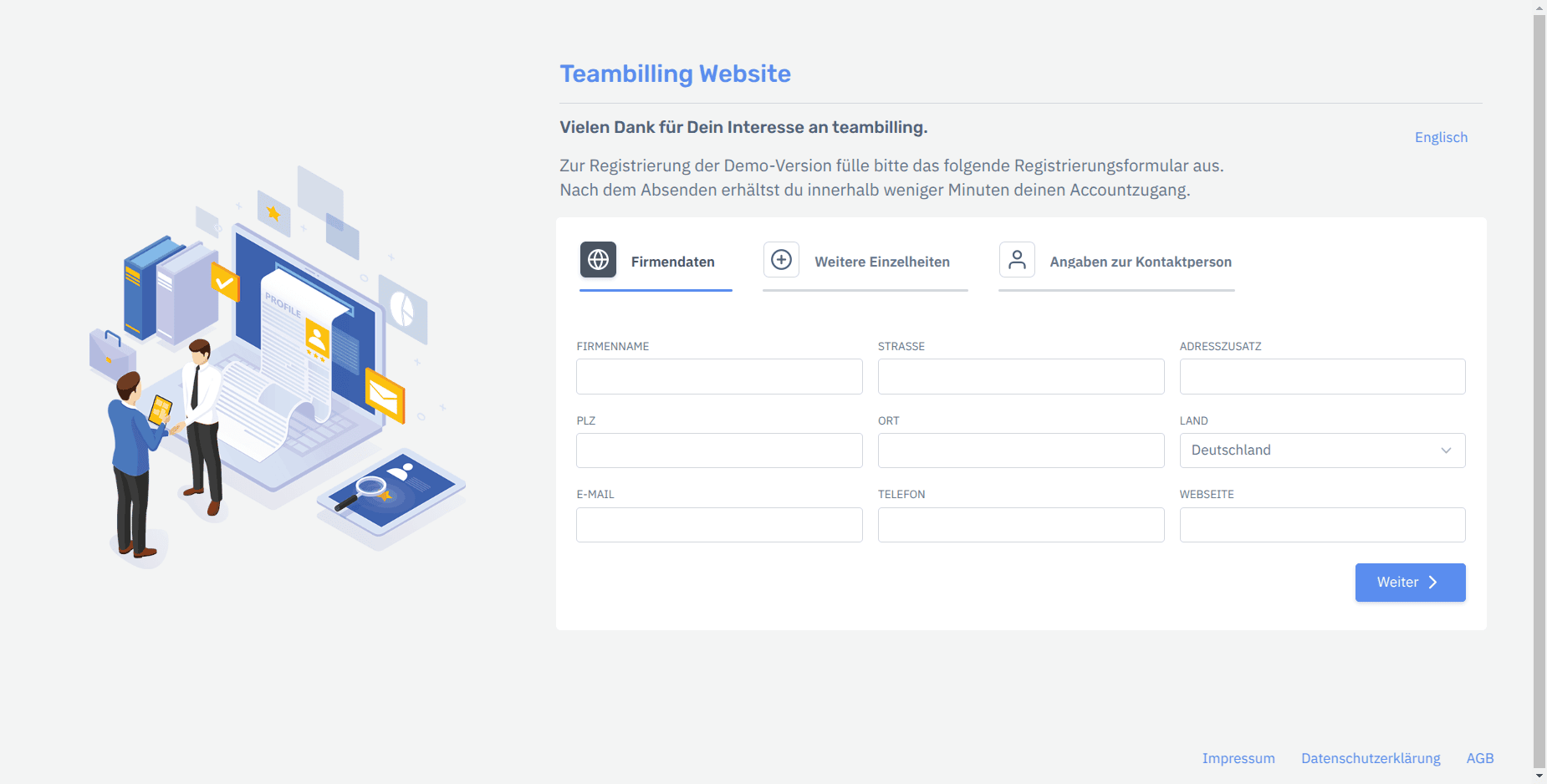 Registrierung bei Teambilling 1