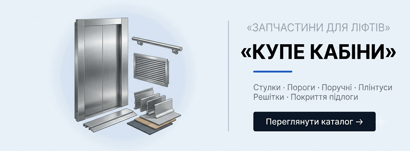Купе кабіни ліфта Купе кабіни ліфта — стулки, каретки, ролики дверей