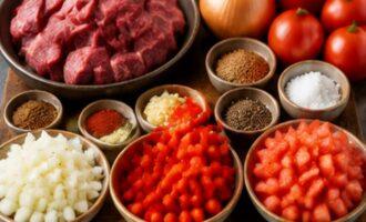 Гуляш из говядины - подготовка продуктов