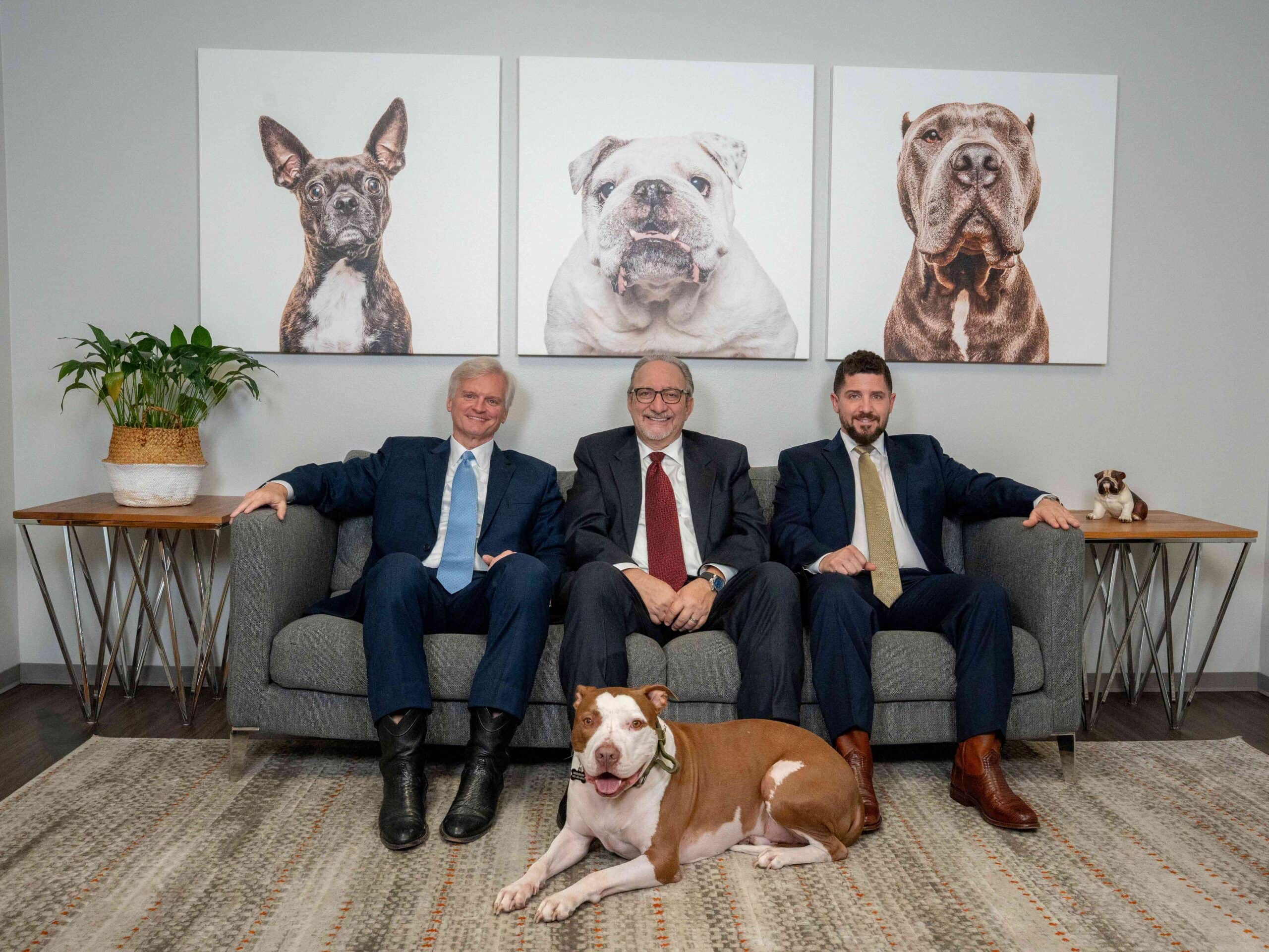 The Miller Law Firm attorneys with McLovin, the Texas Bulldog mascot