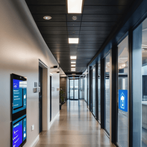 hallway with digital marketing icons The Hallway - Digital Marketing ROI Corridor