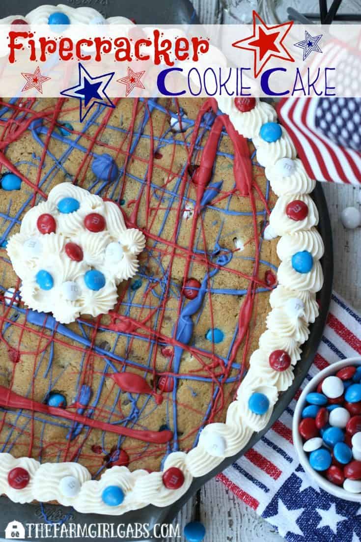 Three cheers for the red, white and blue. This Firecracker Cookie Cake recipe is a perfect way to celebrate our patriotism and honor the members of our military. This easy dessert recipe is perfect for a summer celebration. AD #CelebrateWithM