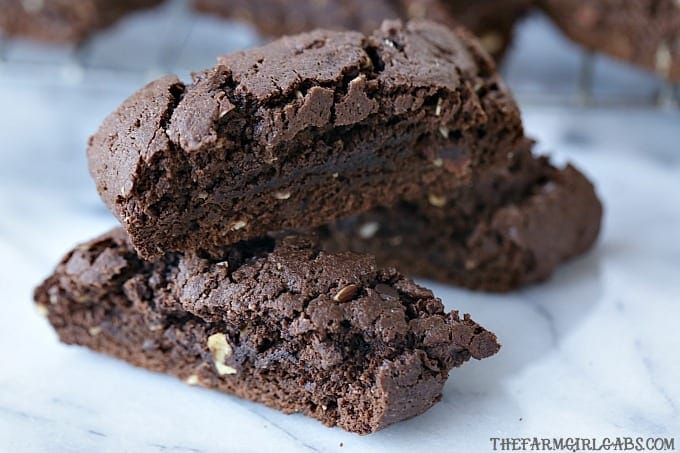 Brownie Almond Biscotti are a sweet and chocolaty twist on the classic Italian cookie. Make a batch to dunk in your coffee. #biscotti #cookies #brownies #biscottirecipe #brownierecipe #ChristmasCookie