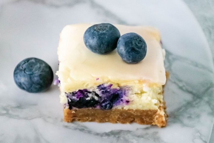 Ditch the traditional cheesecake that you have to eat with a fork and try this simple recipe for Blueberry Cheesecake Bars. These moist and delicious bars are full of sweet flavor and are perfect for a grab and go dessert. This easy blueberry dessert is a perfect dessert recipe for a party or potluck. Make this delicious bar recipe while blueberries are in peak season during the summer months.