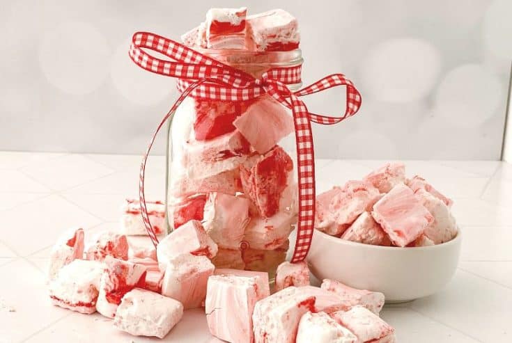 These Peppermint Marshmallows are simple to make and delicious to consume. Holiday treats are so easy to do thanks to this recipe. This homemade marshmallow recipes is a perfect DIY gift idea for the holidays. Wrap them up with a mug and a packet of hot chocolate for an easy food gift idea.