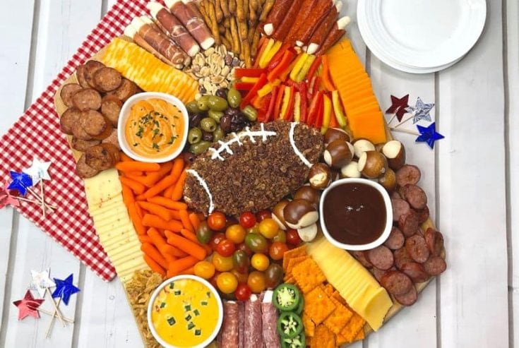 Host your family and friends over for the big game and serve this tasty and fun Football Charcuterie. It’s easy to assemble, contains lots of flavorful ingredients, and will be a huge hit at your game day party.