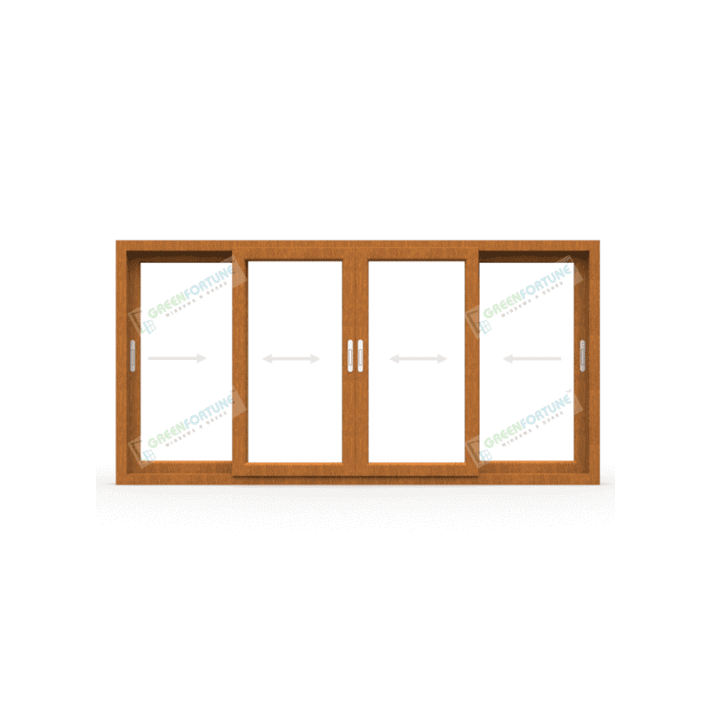 4 panel golden oak sliding window