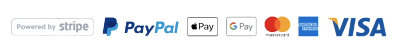 ApplePay, GooglePay, Mastercard, American Express, VISA all provided by Stripe. We also support PayPal.
