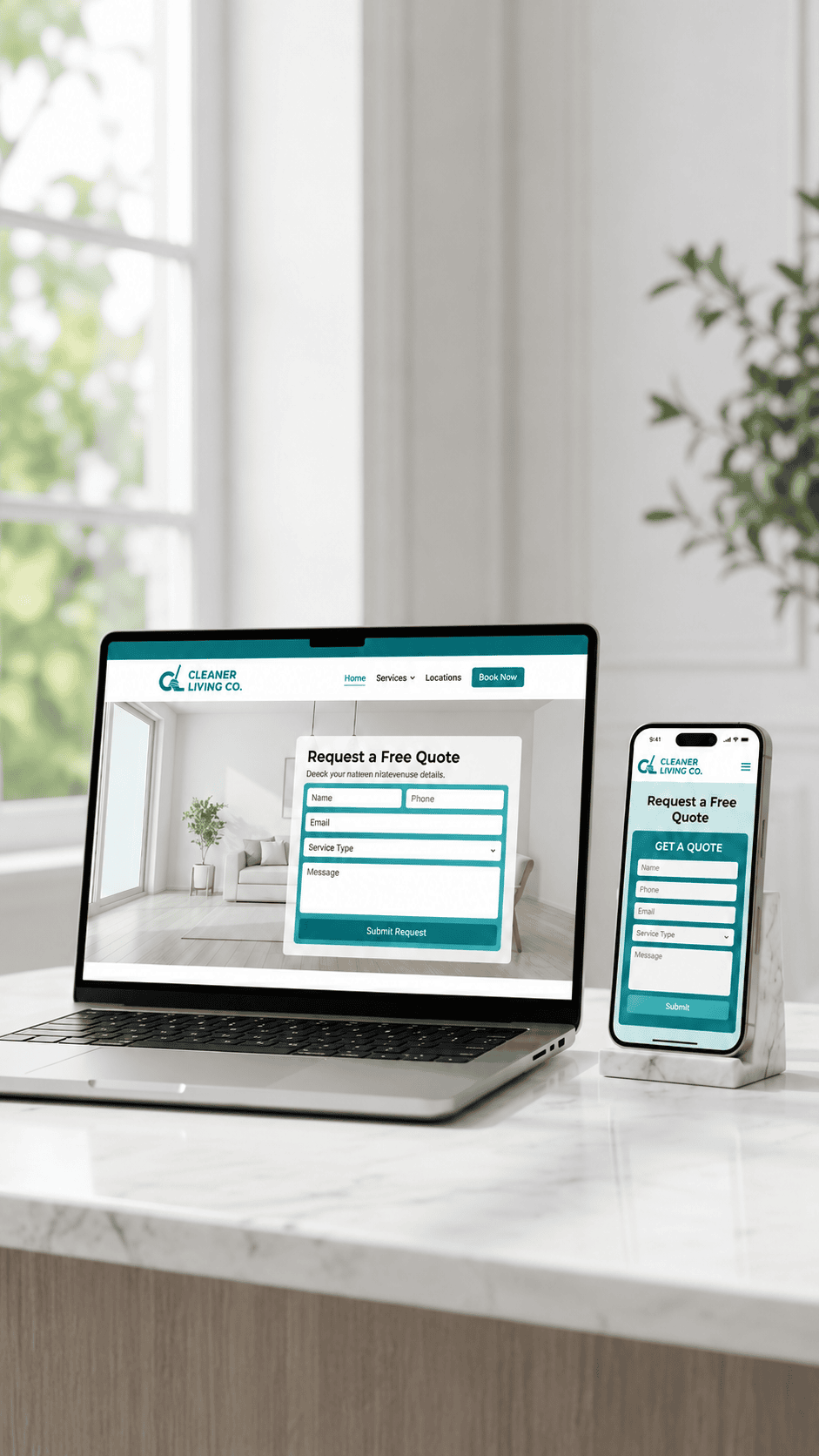 Professional cleaning company website displayed on laptop and mobile devices