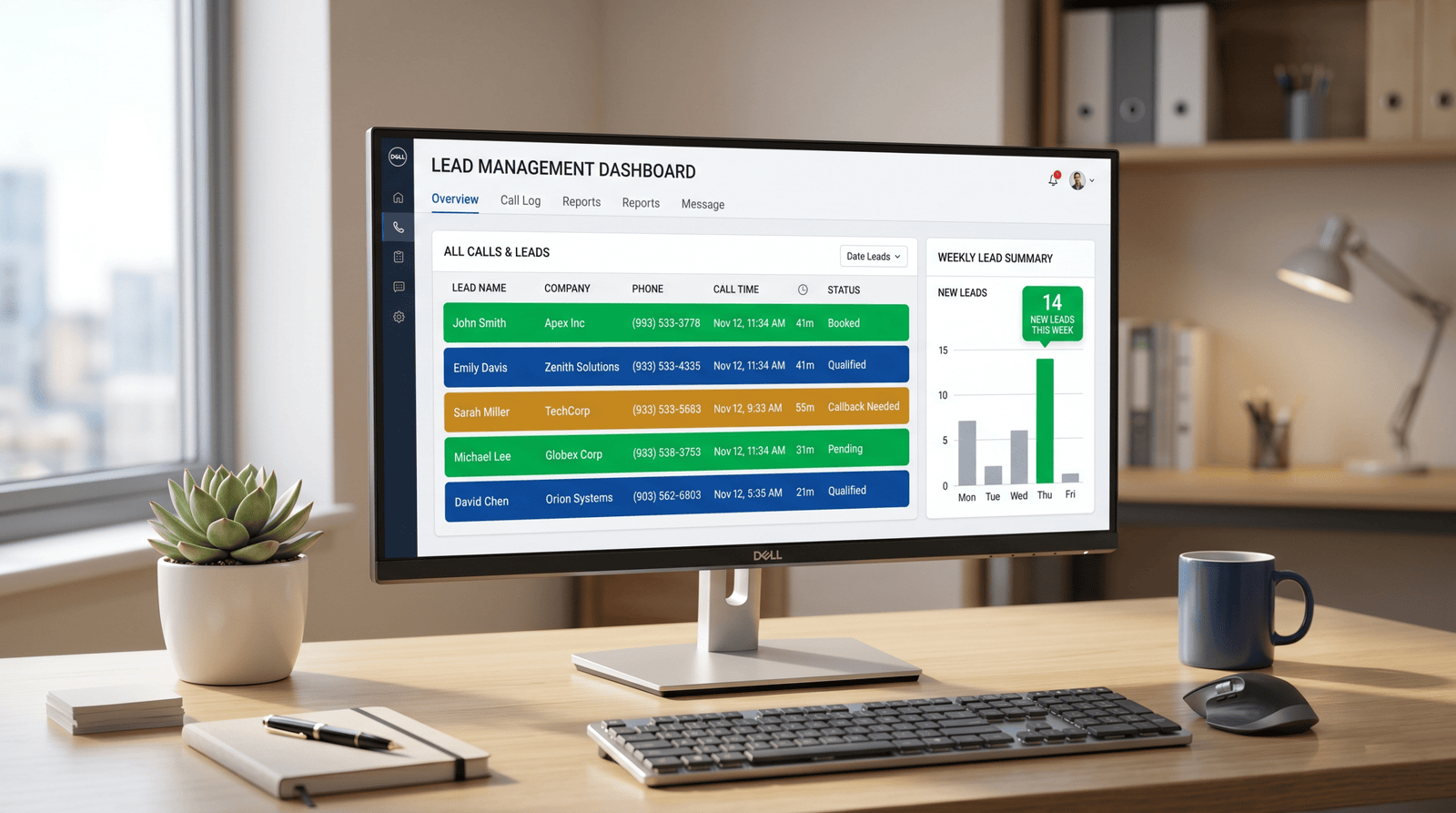 Lead dashboard and reporting for cleaning business call management
