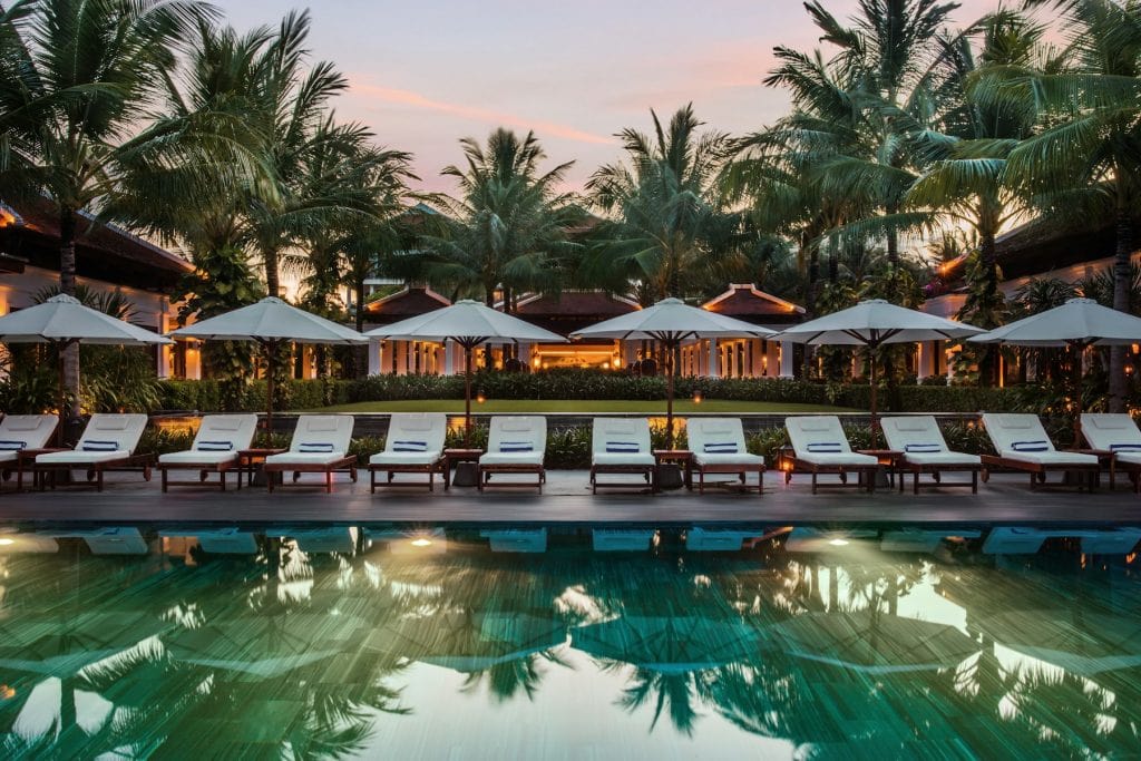 Resort pool villa with outdoor furniture