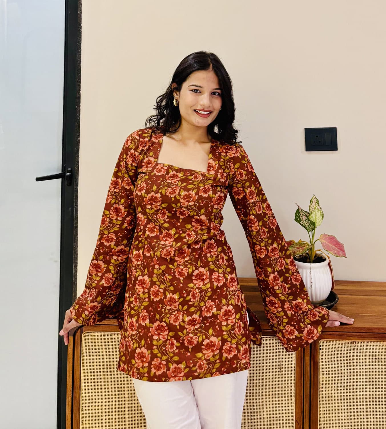 Mannat Floral Printed Bell Sleeve Short Kurti