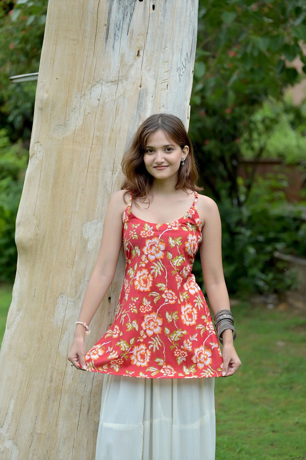 Red Floral Printed Short Kurti